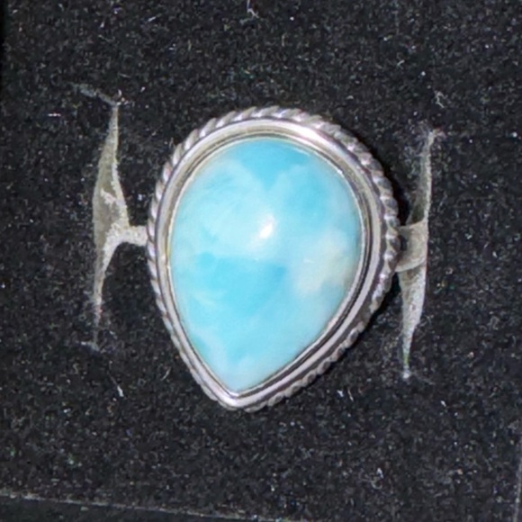 Pear Shaped Natural Larimar Sterling Ring Sz 6 - Picture 11 of 11